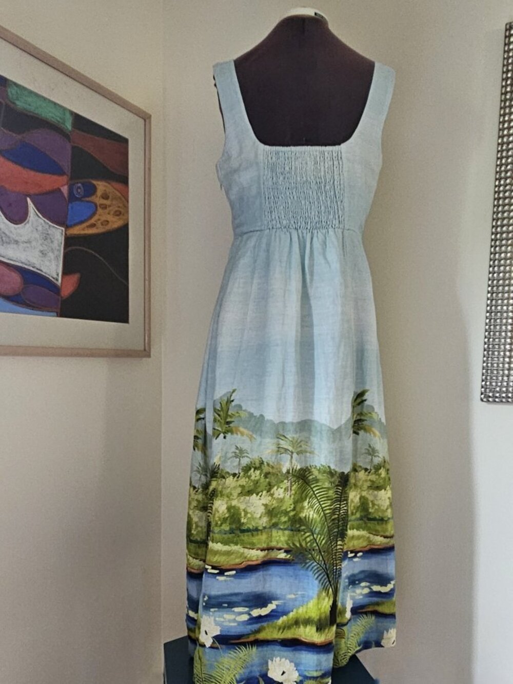 Calypso St. Barth blue 100% cotton maxi dress w/pockets, lined, US6/Euro36 NEW - Picture 2 of 13